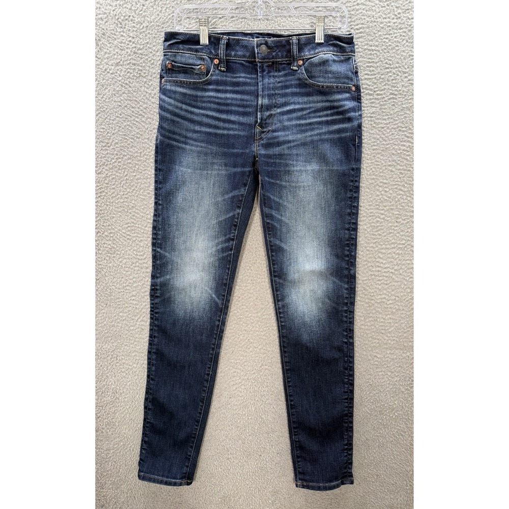 American Eagle Jeans Mens 30x34 Blue Slim Air Flex + Temp Tech Distressed Preppy